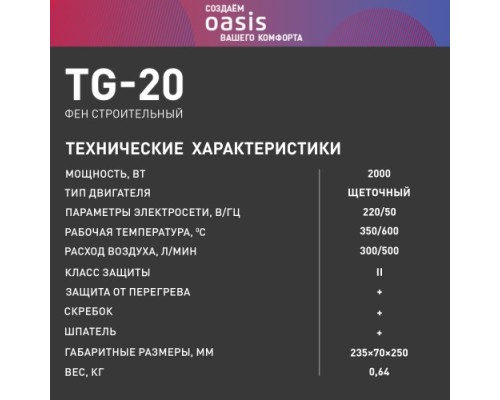 Фен строительный OASIS TG-20 [4640039483830]