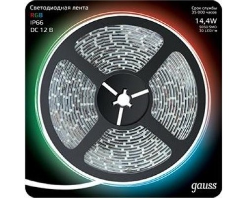 Лента светодиодная GAUSS LED 5050/60-smd 14.4w 12v dc rgb ip66 (блистер 5м) [311000414]