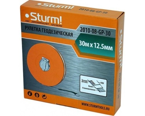 Рулетка STURM 2010-08-GP-30 геодезическая 30 м, закрытый корпус, пвх лента Рулетка STURM 2010-08-GP-30 геодезическая 30 м, закрытый корпус, пвх лента