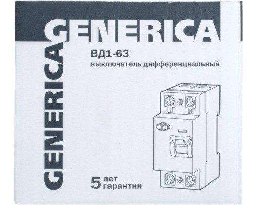 Выключатель дифференциальный (УЗО) IEK ВД1-63 GENERICA 2п 25а 30ма тип ac [MDV15-2-025-030]