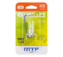 Лампа галогеновая MTF LIGHT H3 12V 55W LONG LIFE x4 блистер HLL1203b