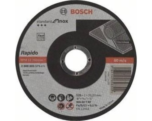 Отрезной круг по нержавеющей стали BOSCH 125х1,0х22.2 мм WA60T-BF Standard for Inox Rapido [2608603171]