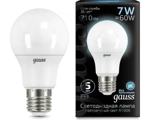 Лампа светодиодная GAUSS A60 a60 7w 710lm 4100k e27 led [102502207]