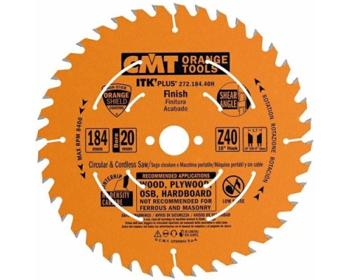 Пильный диск по дереву СМТ 184X20(+16+15,87)X1,7/1,118°10°ATB+8°SHEARZ=40 [272.184.40H]