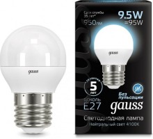 Лампа светодиодная GAUSS Шар шар 9.5w 950lm 4100k e27 led [105102210]