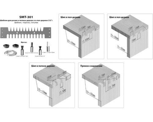 Приспособление для соединений (кондуктор)  WOODWORK SMT-301 ласточкин хвост 4 фрезы [SMT-301]
