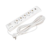Фильтр сетевой Kranz 13-4701 5 гнезд, 5м, 3х1,5мм², с автовыкл, 2USB, белый
