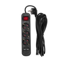 Удлинитель REXANT 13-4023 STANDARD 3 гнезда, 5м, 3х1,0мм², с/з, с выкл. 2USB