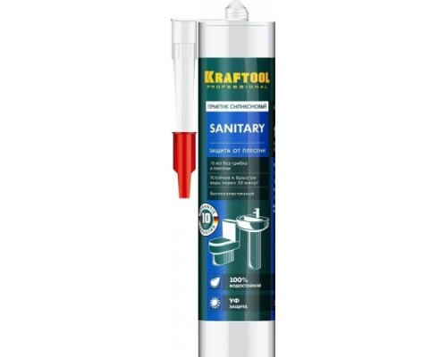 Герметик силиконовый KRAFTOOL Sanitary 300 мл санитарный, белый [41255-0]