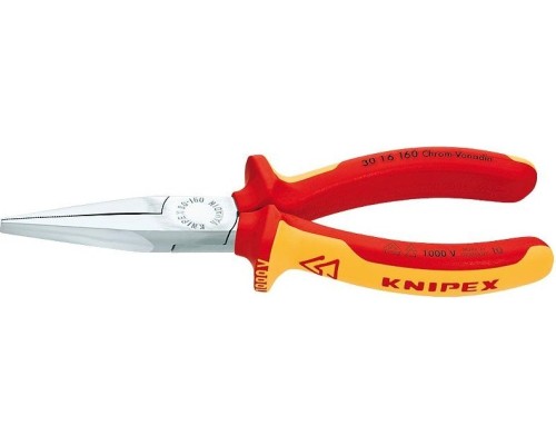 Длинногубцы диэлектрические KNIPEX 3016160 1000 V, 160 мм, с плоскими губками, зазватные губк [KN-3016160]