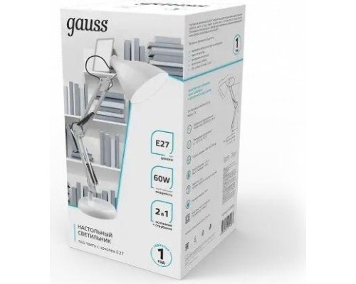 Светильник настольный GAUSS GTL003 60w 220-240v e27 белый струбцина и основание [GT0031]