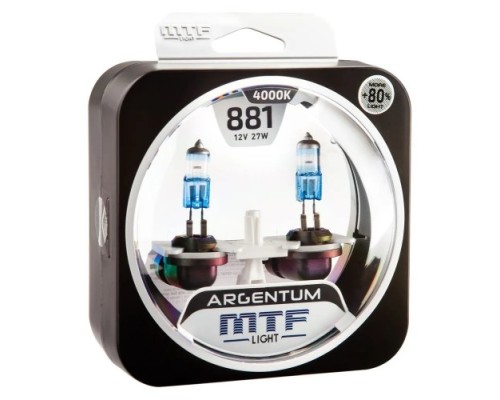 Лампа галогеновая MTF LIGHT серия ARGENTUM +80% Н27(881), 12V, 27W H8A1281