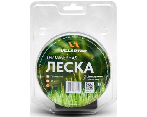 Леска триммерная VILLARTEC Z0000003015 пятиуг.сечения 3,0 мм*15 м, (блистер)