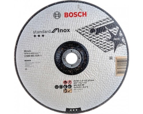 Отрезной круг по нержавеющей стали BOSCH 230х1,9х22.2 мм WA36R-BF Standard for Inox [2608601514]