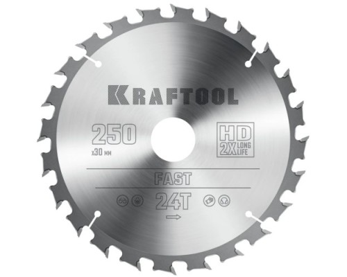 Пильный диск по дереву KRAFTOOL Fast 250х30мм 24T [36950-250-30]