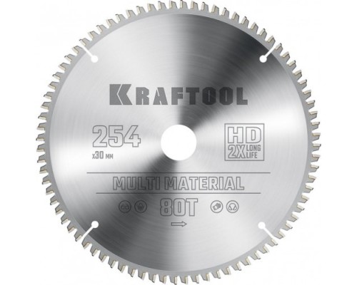 Пильный диск по алюминию KRAFTOOL Multi Material 254х30мм 80Т [36953-254-30]