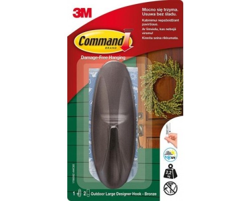 Дизайн-крючок большой 3M Command® OUTDOOR 17083BZ-AWCEE 1 шт./2 бел.полоски [7100094368]