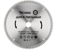 Пильный диск по дереву Kranz KR-92-0136 305х32/30 мм, 100 зуб.