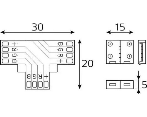 Набор коннекторов GAUSS BT430 basic для led-ленты т-образный rgb 12v 10mm ip20