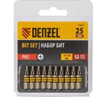 Набор бит Denzel PH2х25 сталь s2, шестигранный профиль, 10 шт. 11652