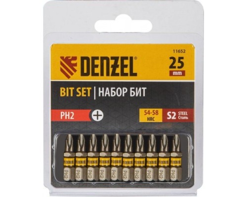 Набор бит DENZEL PH2х25 сталь s2, шестигранный профиль, 10 шт. [11652]