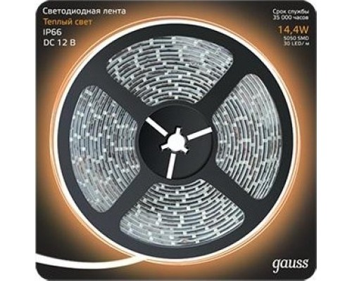 Лента светодиодная GAUSS LED 5050/60-smd 14.4w 12v dc теплый белый ip66 (блисте [311000114]