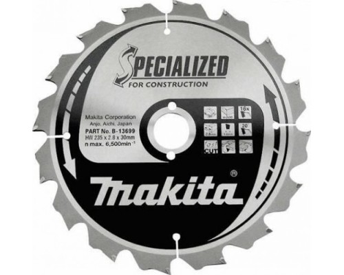 Пильный диск универсальный MAKITA 235x30x1.8x16T для строительных работ [B-31376]