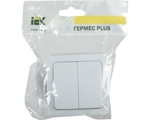 Выключатель двухклавишный IEK Гермес Plus ВС20-2-0-ГПБ 10А IP54, белый [EVMP20-K01-10-54-EC]