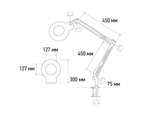 Лупа REXANT 31-0403 на струбцине круглая 5D с подсв. 56SMD LED, ø127мм