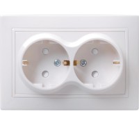 Розетка IEK Кварта Рсш12-3 2-м сп 16а ip20 с заземл. защ. шторки бел. ERK21-K01-16-DM