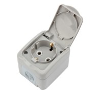 Розетка Kranz KR-78-0817 одноместная Mini OG IP54, с зазем., о/у, серая