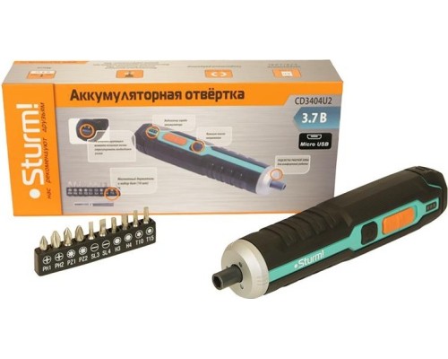 Отвертка аккумуляторная STURM CD3404U2 micro USB, набор бит, без ЗУ [CD3404U2]
