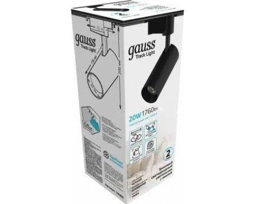 Светильник трековый GAUSS TR084 цилиндр 20w 1760lm 4000k 180-220v ip20 65*206мм че