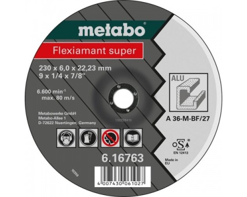 Диск шлифовальный по металлу METABO 125x6,0х22,23 мм A36M ALU Flexiamant S [616749000]