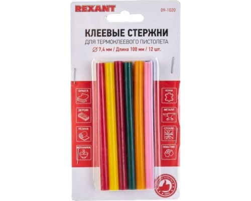 Стержни клеевые REXANT цветные 7x100 мм, 12 шт. [09-1020]