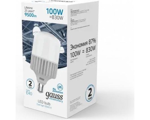 Лампа светодиодная GAUSS T160 elementary 100w 9500lm 6500k e40 led [63430]