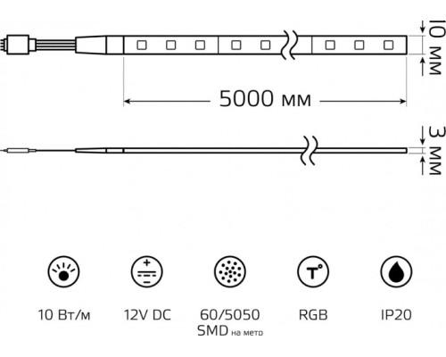 Лента светодиодная GAUSS BT055 basic 12v 10w/m 700lm/m rgb ip20 led 5m Лента светодиодная GAUSS BT055 basic 12v 10w/m 700lm/m rgb ip20 led 5m