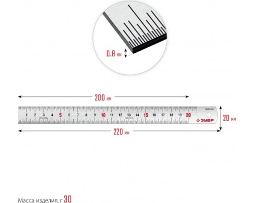 Линейка металлическая ЗУБР Про-20 усиленная, нержавеющая [34280-020]