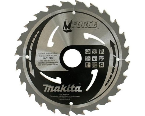 Пильный диск MAKITA 190х 24тх30 дерево  (B-31273) MFORCE [B-31273]