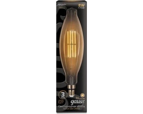 Лампа светодиодная GAUSS T120 filament 6w 780lm 2400к е27 golden straight led [155802008]