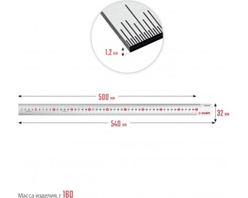 Линейка металлическая ЗУБР Про-50 усиленная, нержавеющая [34280-050]