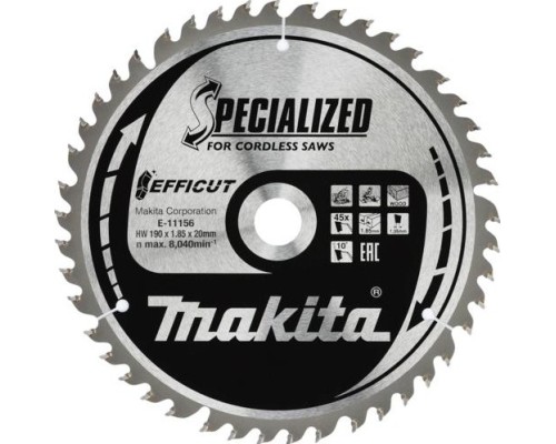 Пильный диск по дереву MAKITA E-11156 efficut 190x20x1,35x45t