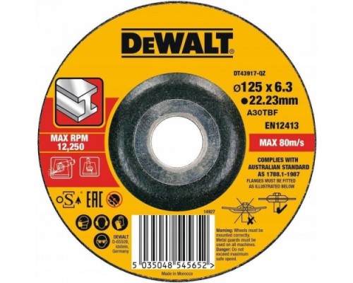 Шлифовальный круг по металлу DeWALT 125х6.3x22.2 мм тип 27 A24RBF DT43917-QZ [DT43917-QZ]