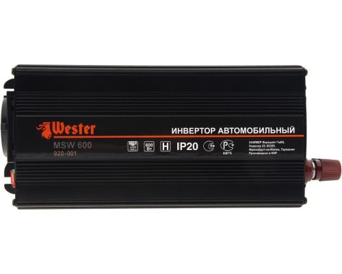 Преобразователь напряжения WESTER MSW600 инверторный, автомобильный [920-001]