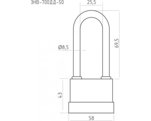 Замок навесной НОРА-М ЗНВ-700дд-50 всепогодный с длинной дужкой 