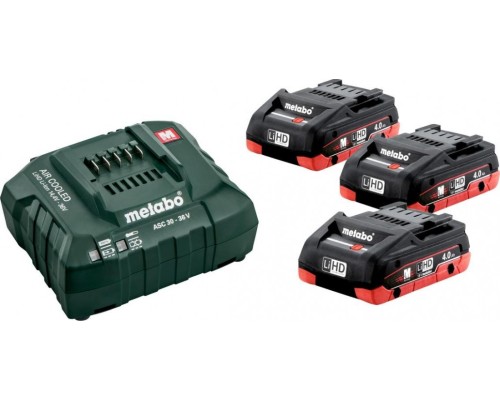 Набор аккумуляторов и зарядное устройство METABO 18V Basic-Set 4.0 LiHD ASC30 3х4.0 Ач [685132000]