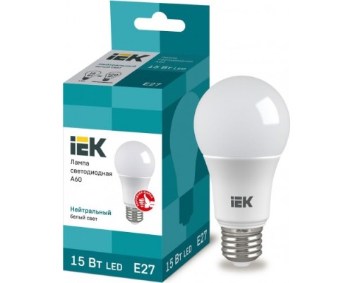 Лампа светодиодная IEK A60 15Вт 4000К Е27 Шар [LLE-A60-15-230-40-E27]