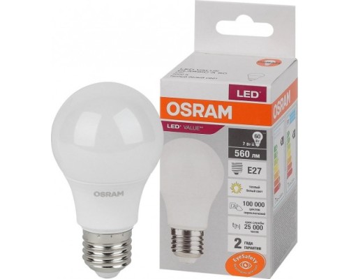 Лампа светодиодная OSRAM LED VALUE cla60 7sw/830 230v e27 10x1 [4058075577893]