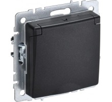 Розетка IEK BRITE РСбш10-3 16а защ. шторки с крышкой черн. BR-R16-16-K02