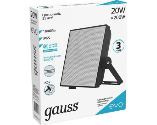 Прожектор GAUSS EVO evo 20w 1800lm 6500k 100-240v ip65 черный led [687511320]